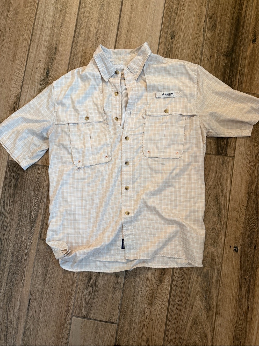 Magellan Outdoors Light Orange Plaid Short Sleeve Button-Up Shirt